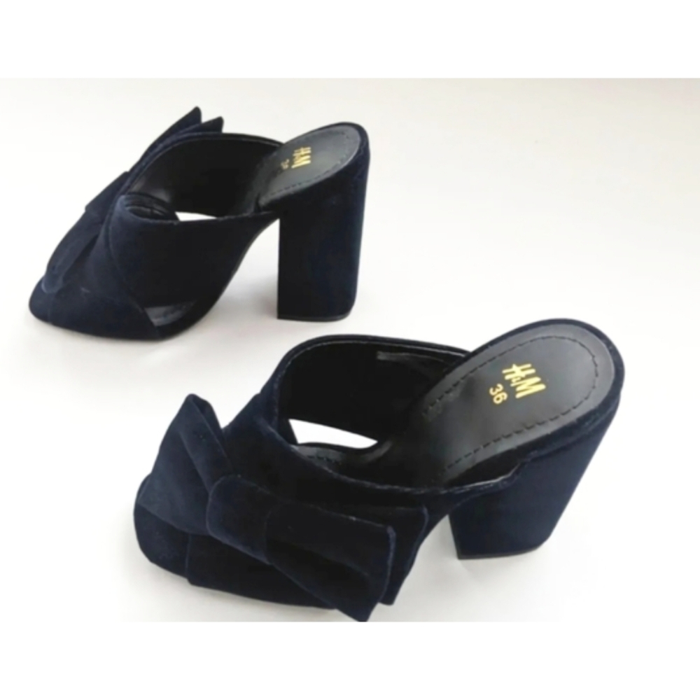 H&M Open Toe High Heel Velvet Bow Mules Size 5.5
